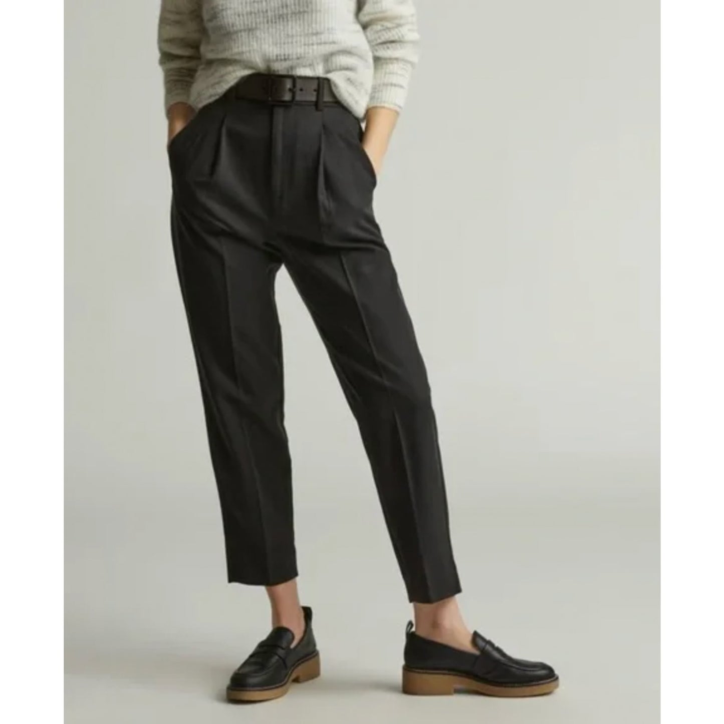 EVERLANE Women's The Triacetate Way-High Tapered Pants Size 2 Black Ankle NWT