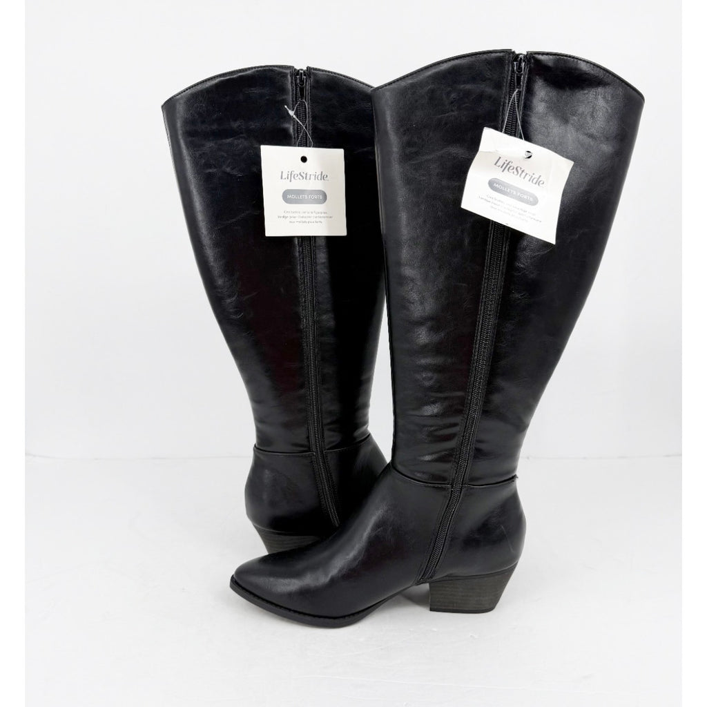 LifeStride Women's Reese Wide Calf Boot Size 8.5 Wide EU 39 Black Leather NWOB