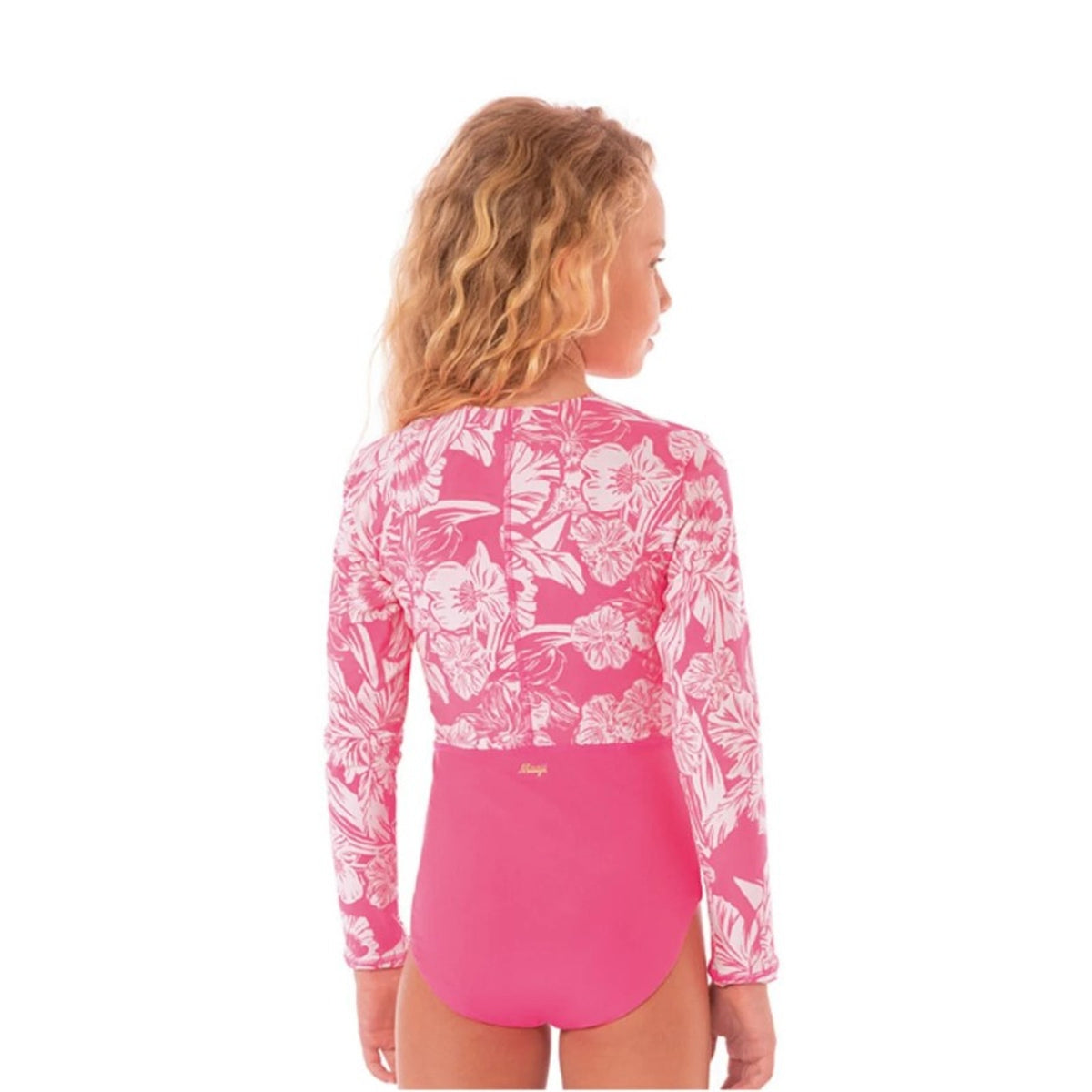 MAAJI Miku Reversible One Piece Swimsuit Girls Sz 8 Pink Floral Long Sleeve NWT