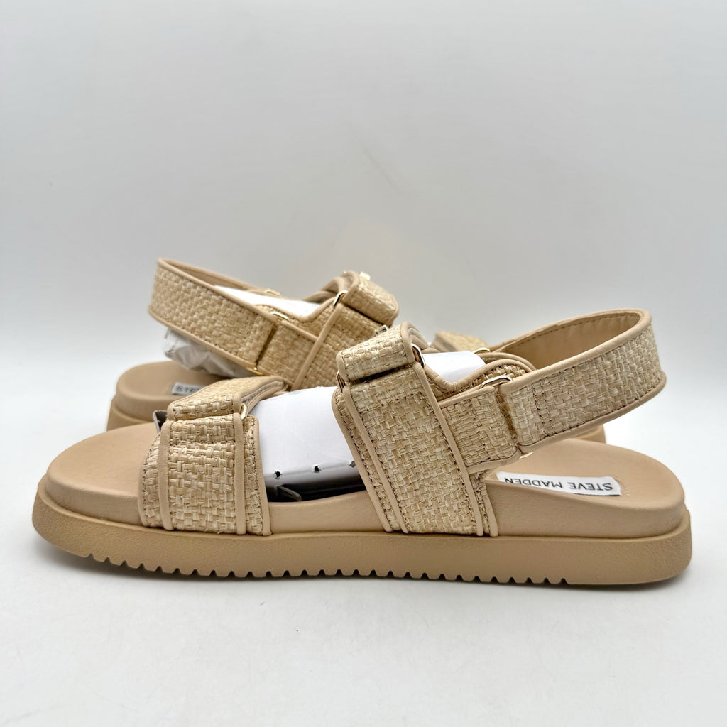 Steve Madden Womens Mona Sandal US 9.5 M Tan Brown Raffia NIB