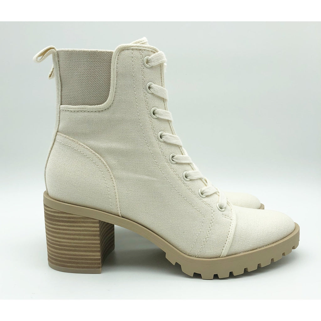 Dolce Vita Womens Combat Boots Size 6 Stacked Heel Off White Canvas NWOB
