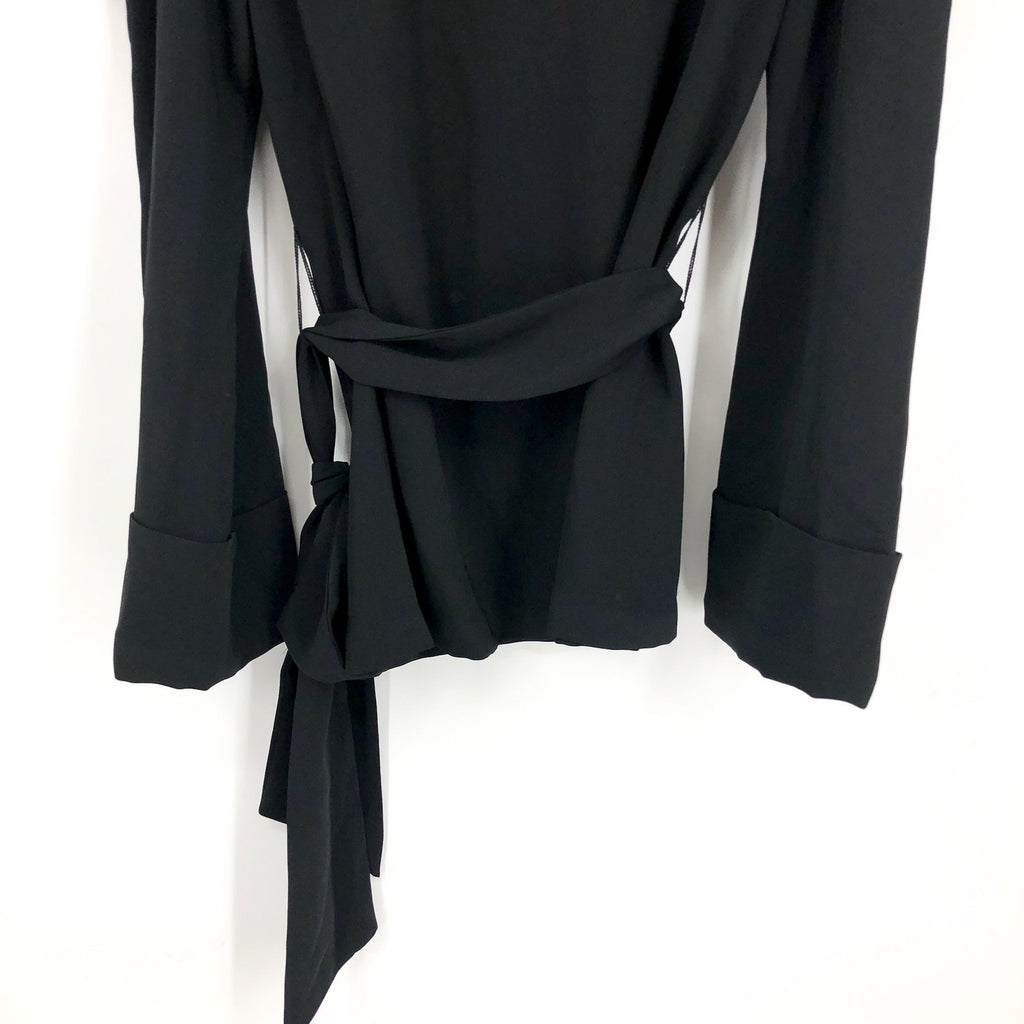 TRINA TURK Womens Lyndi Off-the-Shoulder Top Size 8 Black Long Sleeve Belted NWT