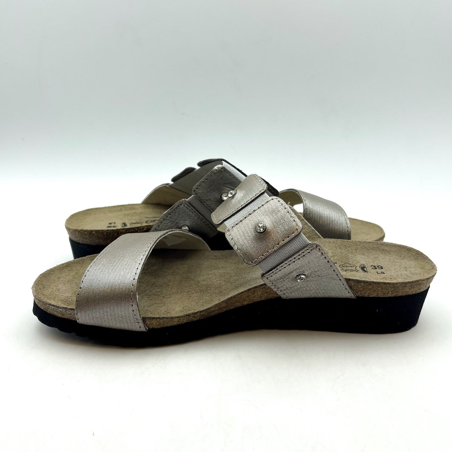 NAOT Womens Ashley Wedge Sandals EU 39 US 8 Silver Leather Rhinestone NWOB