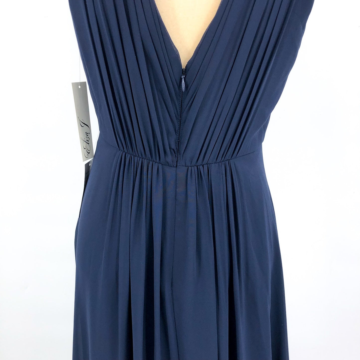 ELIZA J High Low Chiffon Long Dress Size 8 Navy Blue Embellished Sleeveless NWT