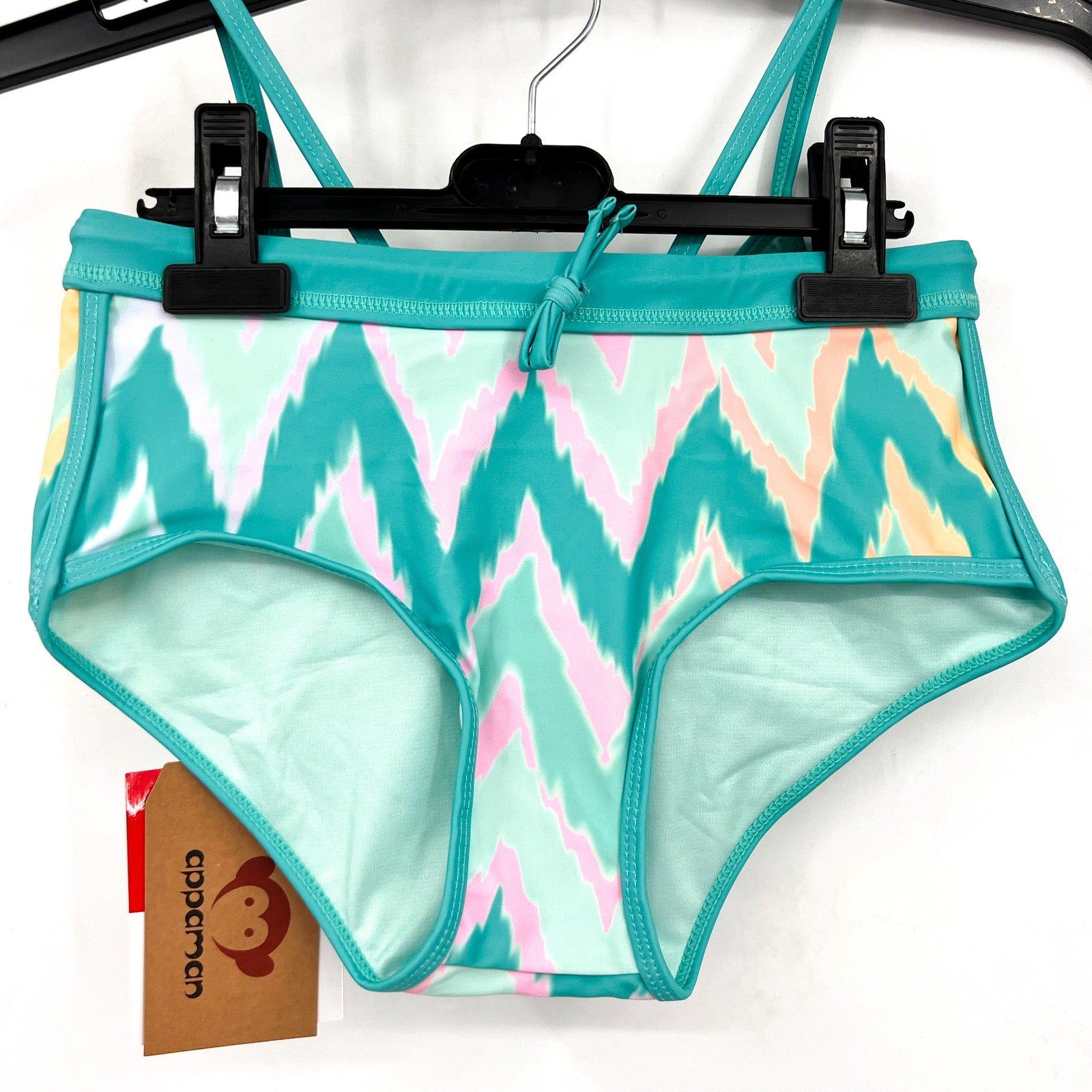 APPAMAN Girls Ikat Stella Bikini Swim Set Size 10 Teal Green Printed UPF NWT