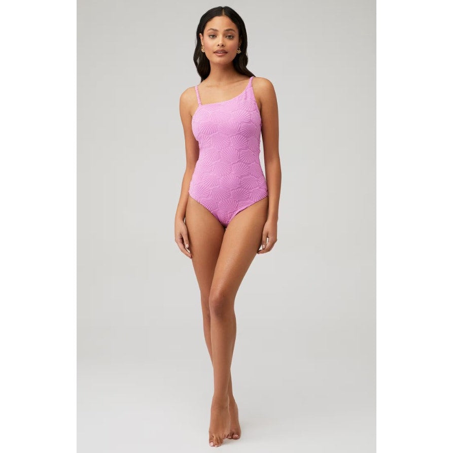 BEACH RIOT Women's Athena One Piece Swimsuit Small Shell Pink One Shoulder NWT