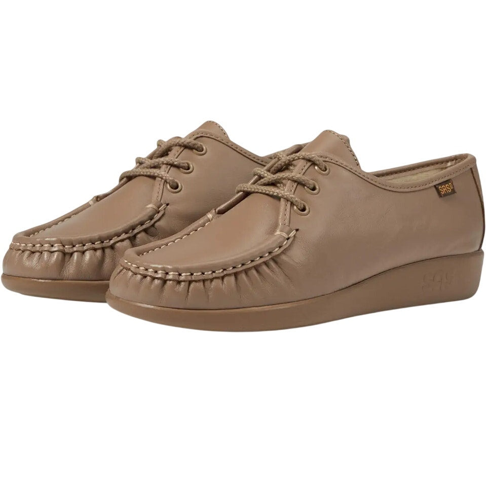 SAS Womens Siesta Comfort Tie Wedge Shoes US 7 M Mocha Tan Leather NIB
