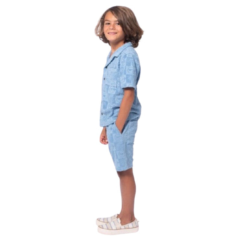 APPAMAN Boy's Resort Terry Shirt Size 8 Denim Blue Printed Short Sleeve NWT