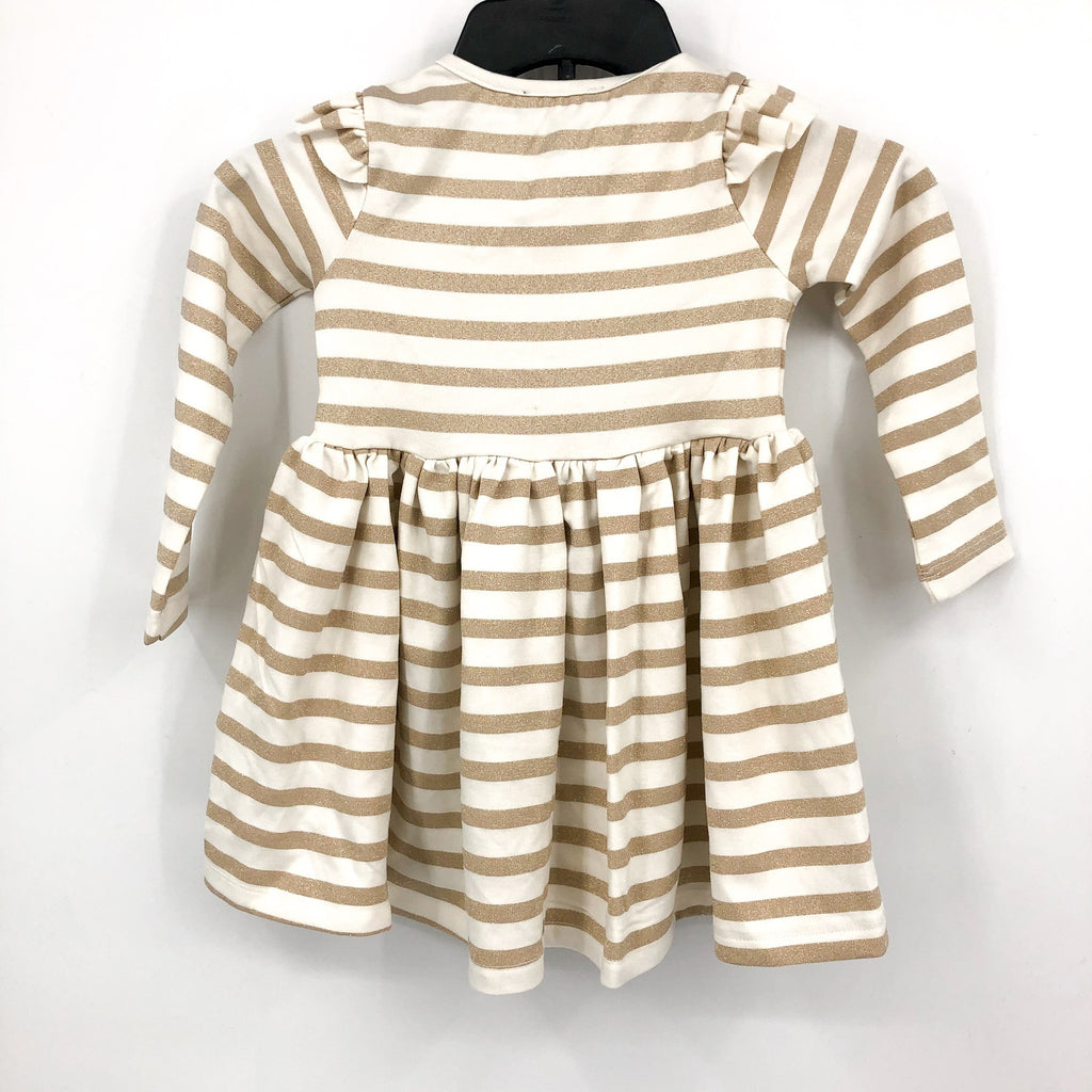 BARDOT Goldie Knit Dress BABY 9-12 Months White Gold Striped Long Sleeve NWT