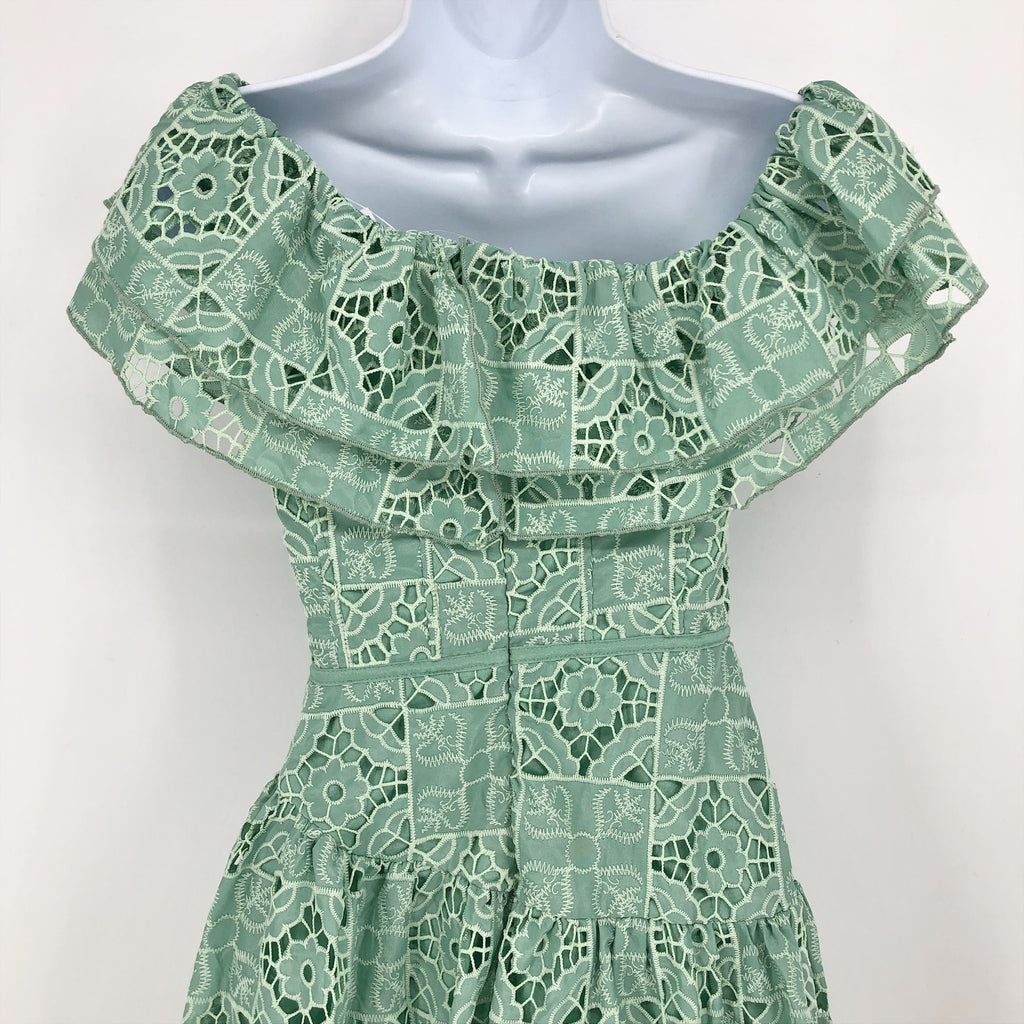 ASOS DESIGN One Shoulder Midi Dress Small Sage Green Patched Lace Ruffle NWOT