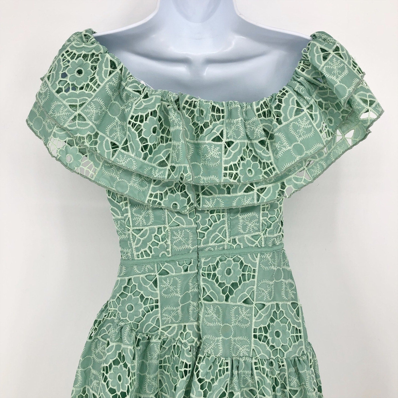 ASOS DESIGN One Shoulder Midi Dress Small Sage Green Patched Lace Ruffle NWOT