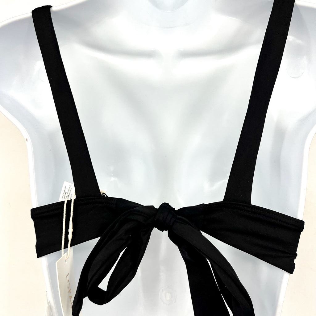 L*SPACE Women's Harley Bralette Bikini Top Small Black Low Tie Back NWT