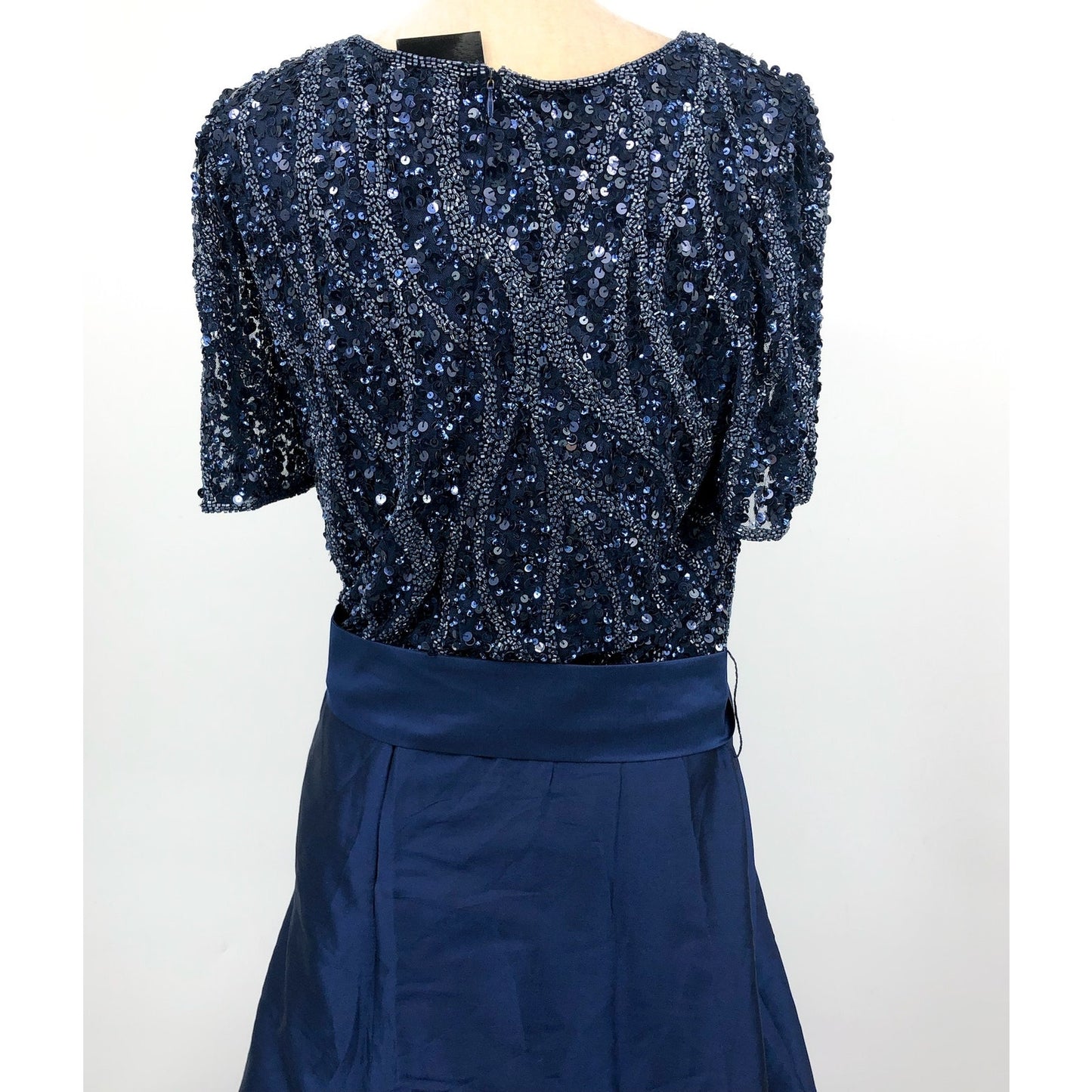 PISARRO NIGHTS Mesh Beaded Sequin Taffeta Skirt Gown Size 20 Navy Blue NWT