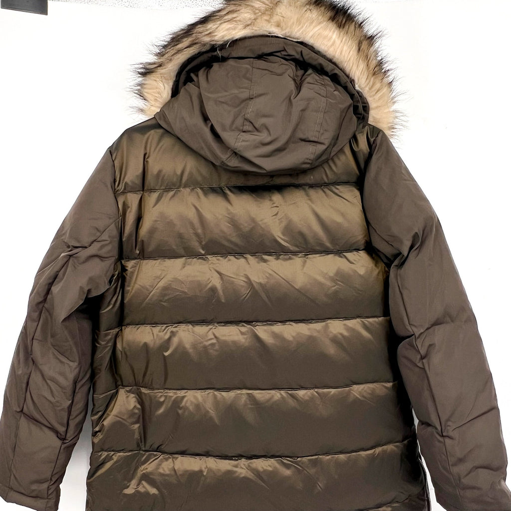 VINCE CAMUTO Heavyweight Hooded Parka Coat Medium Olive Green Faux Fur Trim NWT