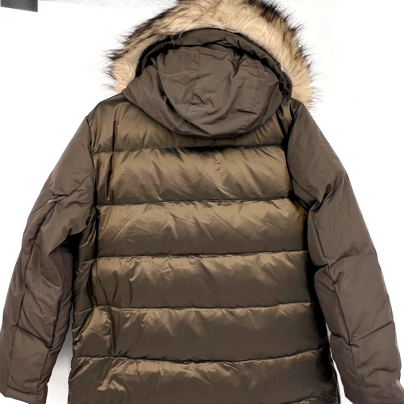 VINCE CAMUTO Heavyweight Hooded Parka Coat Medium Olive Green Faux Fur Trim NWT