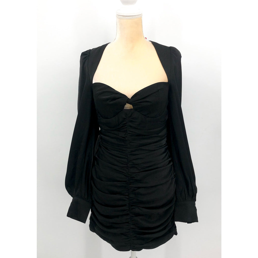 BARDOT Women's Marion Mini Dress US 8 Black Ruched Long Sleeve NWT