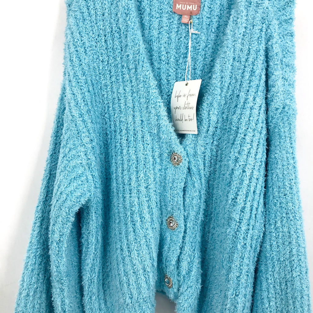 SHOW ME YOUR MUMU Women's Clemmie Cardigan XL Highlighter Blue Jewels NWT