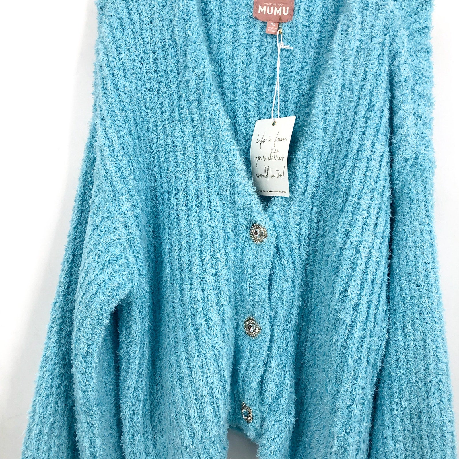 SHOW ME YOUR MUMU Women's Clemmie Cardigan XL Highlighter Blue Jewels NWT