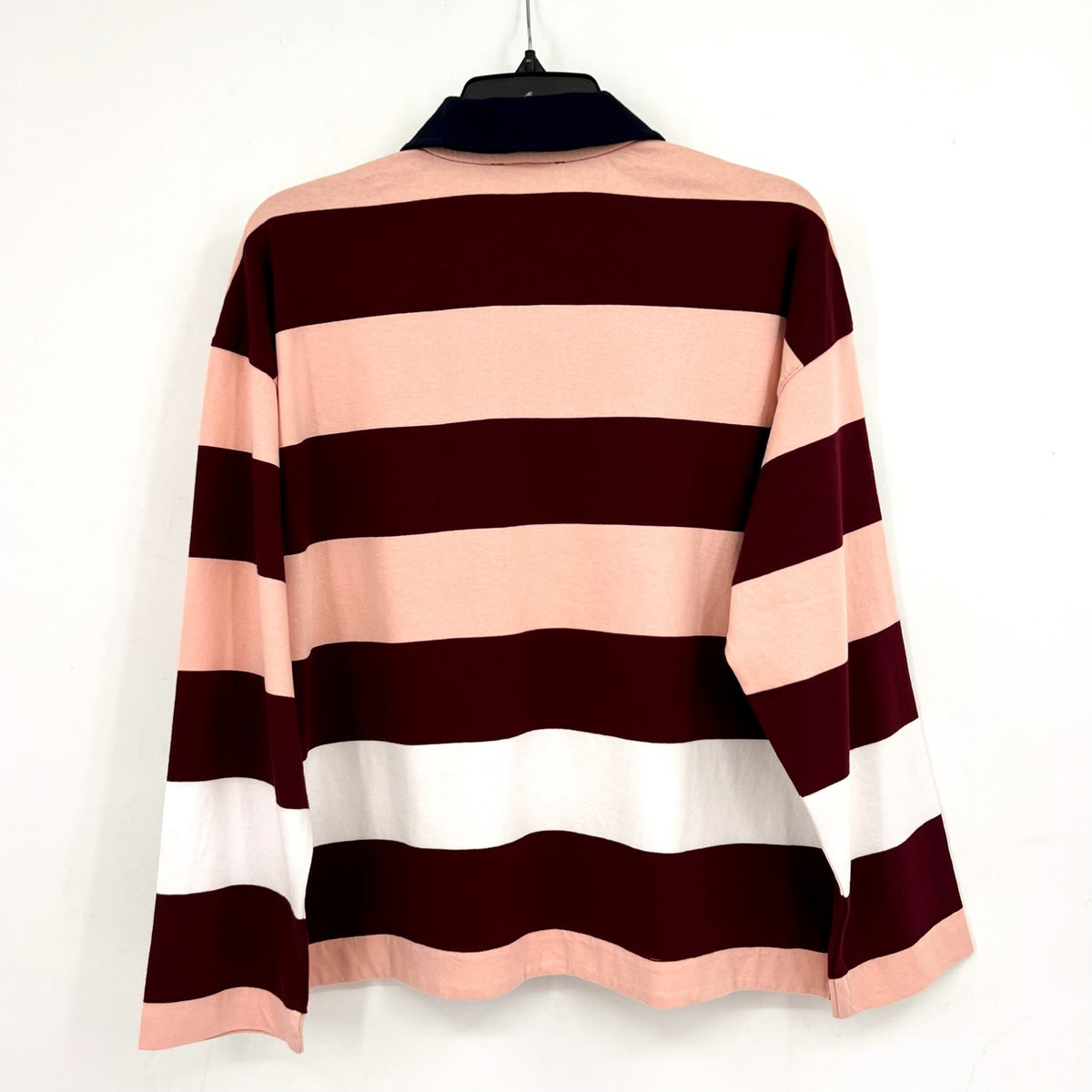 MADEWELL Women's Rugby Long-Sleeve Polo Shirt Medium Stripe Red Pink NT720 NWT
