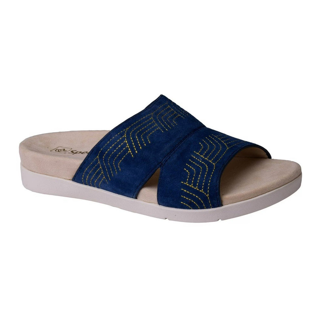 Spenco Womens Twilight Ellie Slide Sandal Size 9.5 WIDE Blue Peacoat Leather NIB