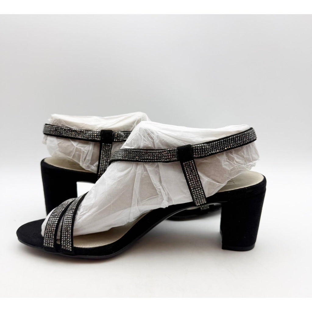 Naturalizer Womens Vanessa Heeled Sandals Size 6.5 Black Suede Rhinestone NIB