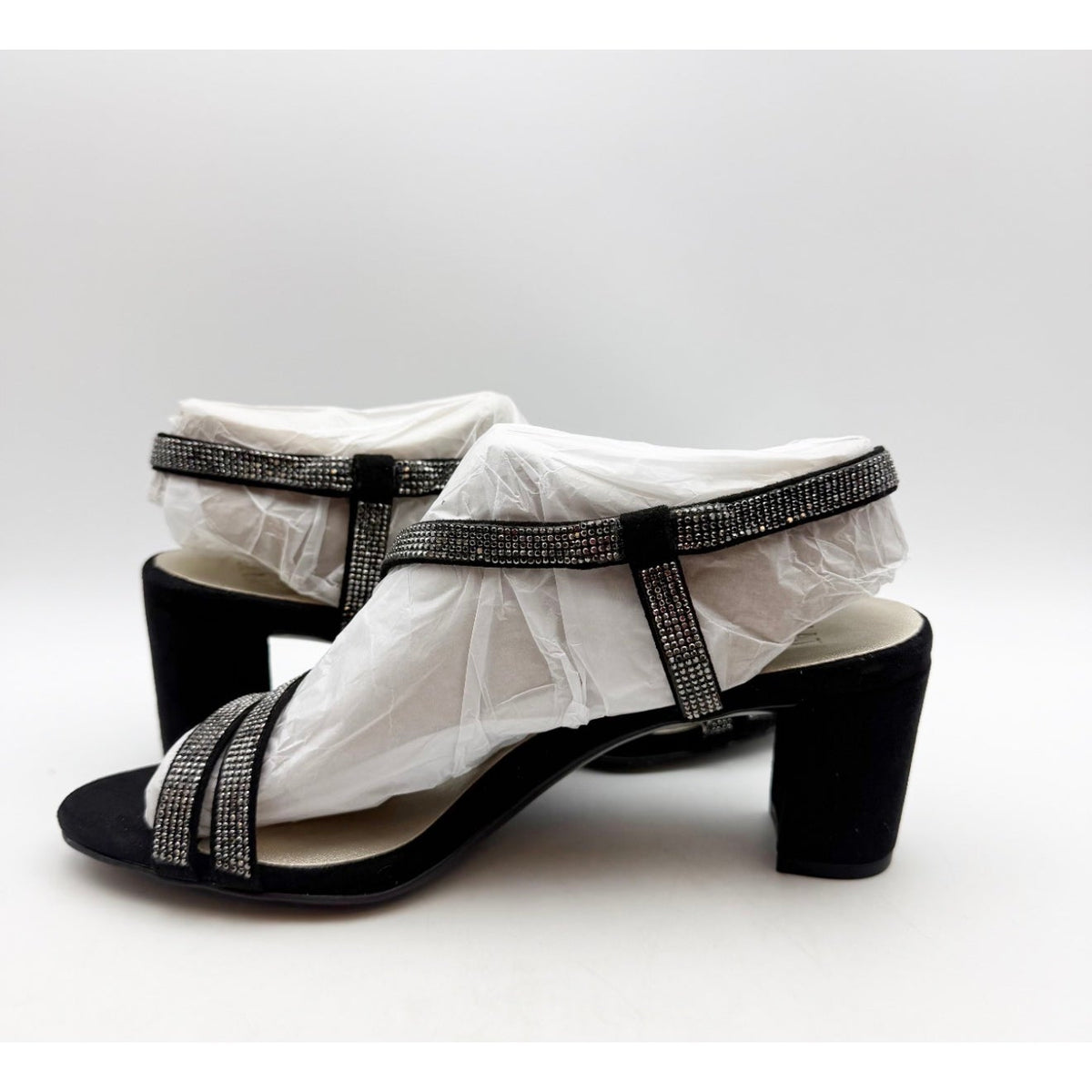 Naturalizer Womens Vanessa Heeled Sandals Size 6.5 Black Suede Rhinestone NIB