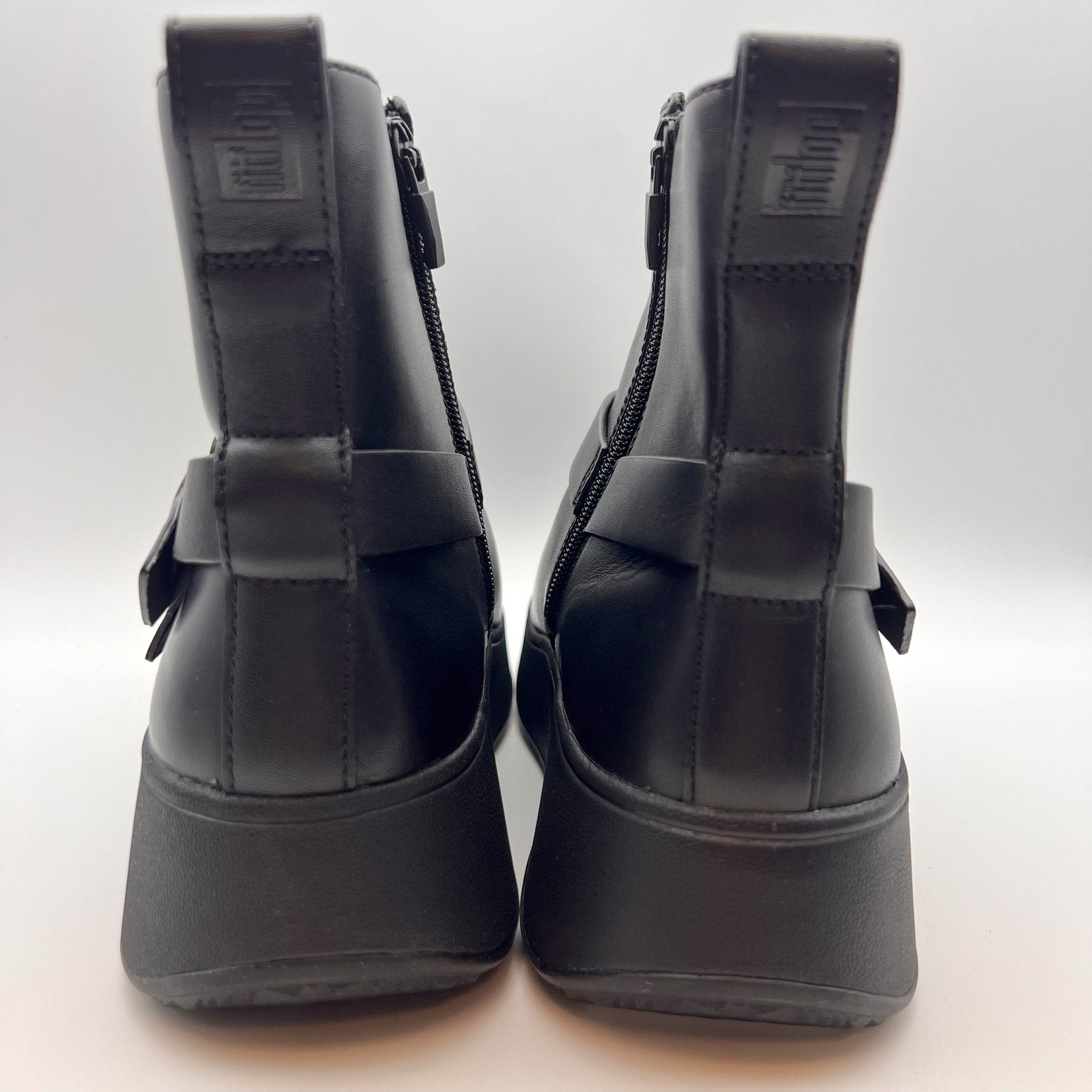 FitFlop Womens F-Mode Folded-Knot Flatform Boots Size 9 Black Leather NWOB