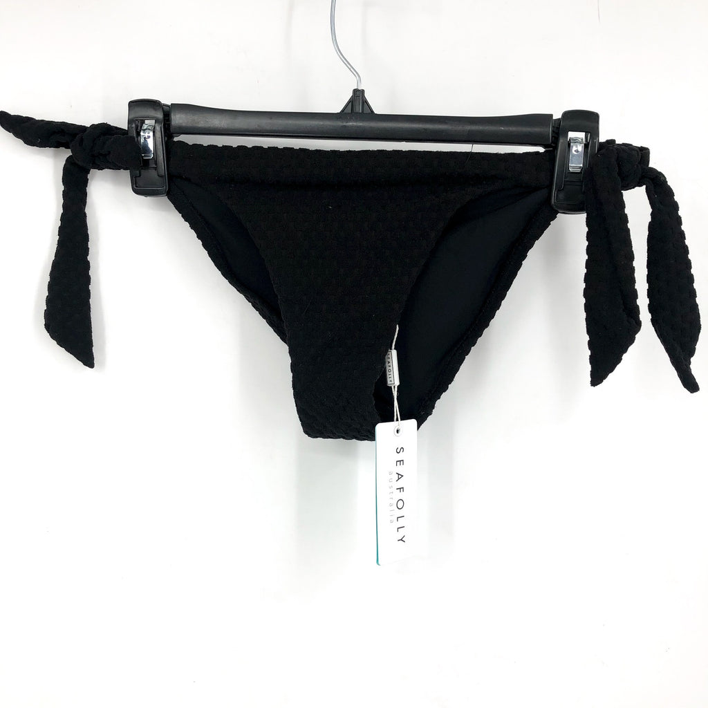 SEAFOLLY Riviera Hipster Tie Side Bikini Bottom Size 6 Black Textured NWT