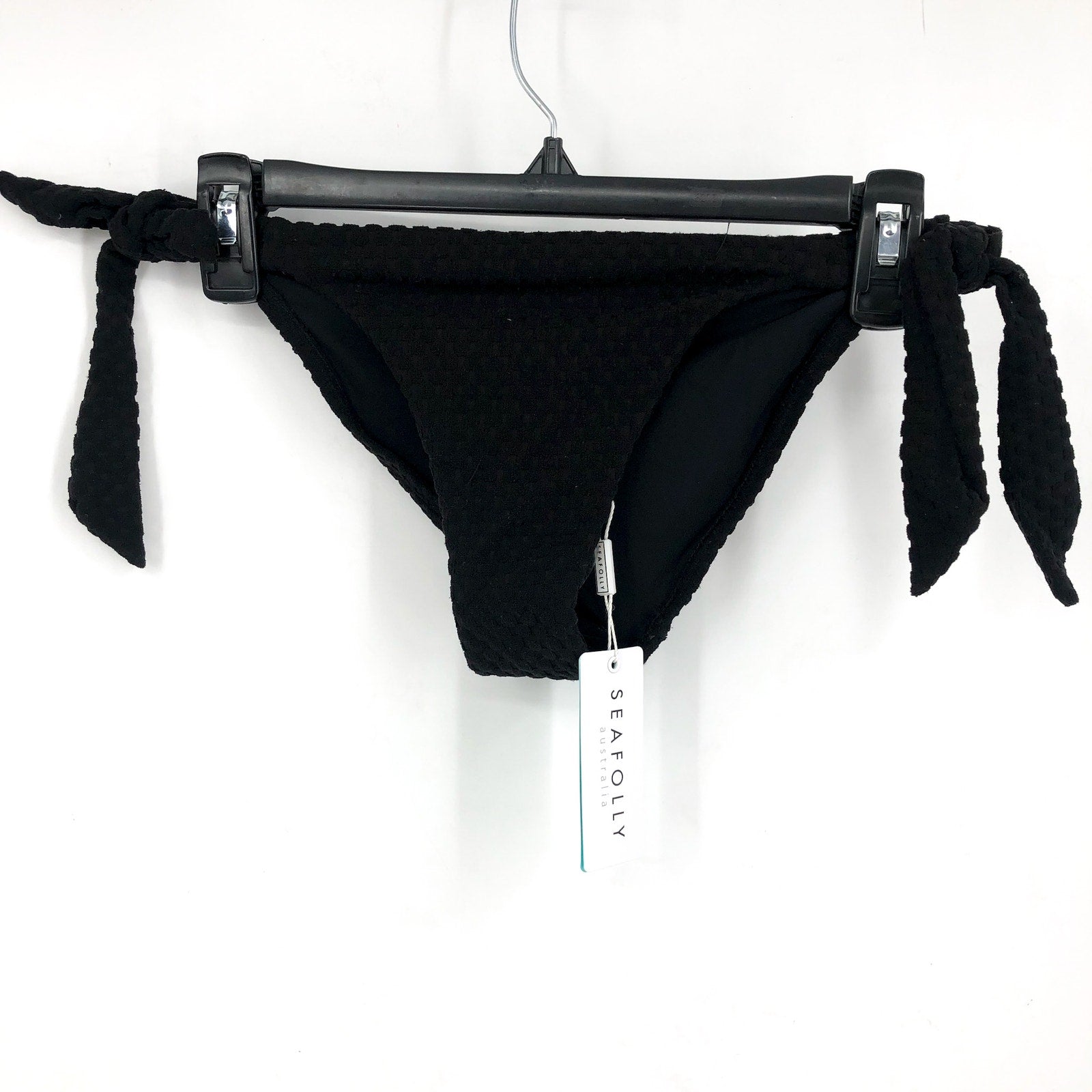 SEAFOLLY Riviera Hipster Tie Side Bikini Bottom Size 6 Black Textured NWT