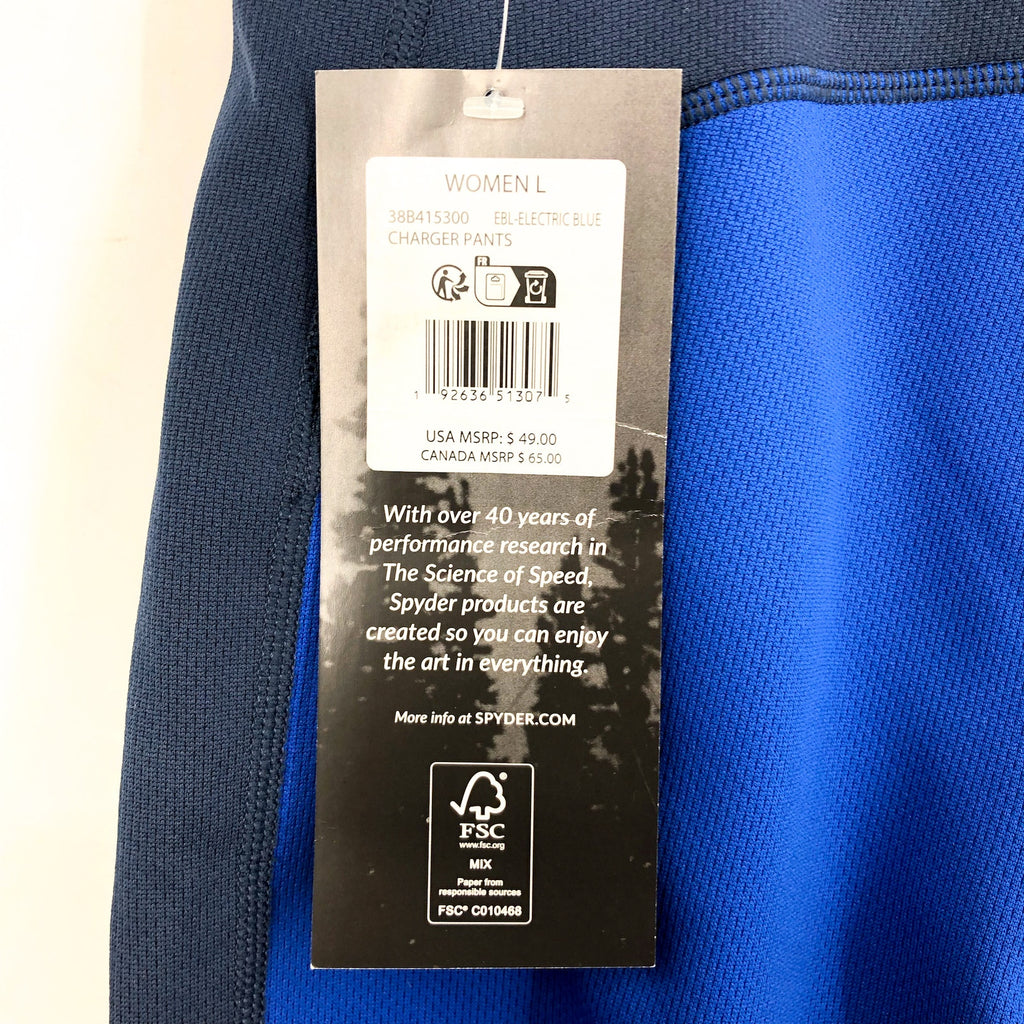 SPYDER Women's Charger Pants Large Electric Blue Base Layer Leggings NWT