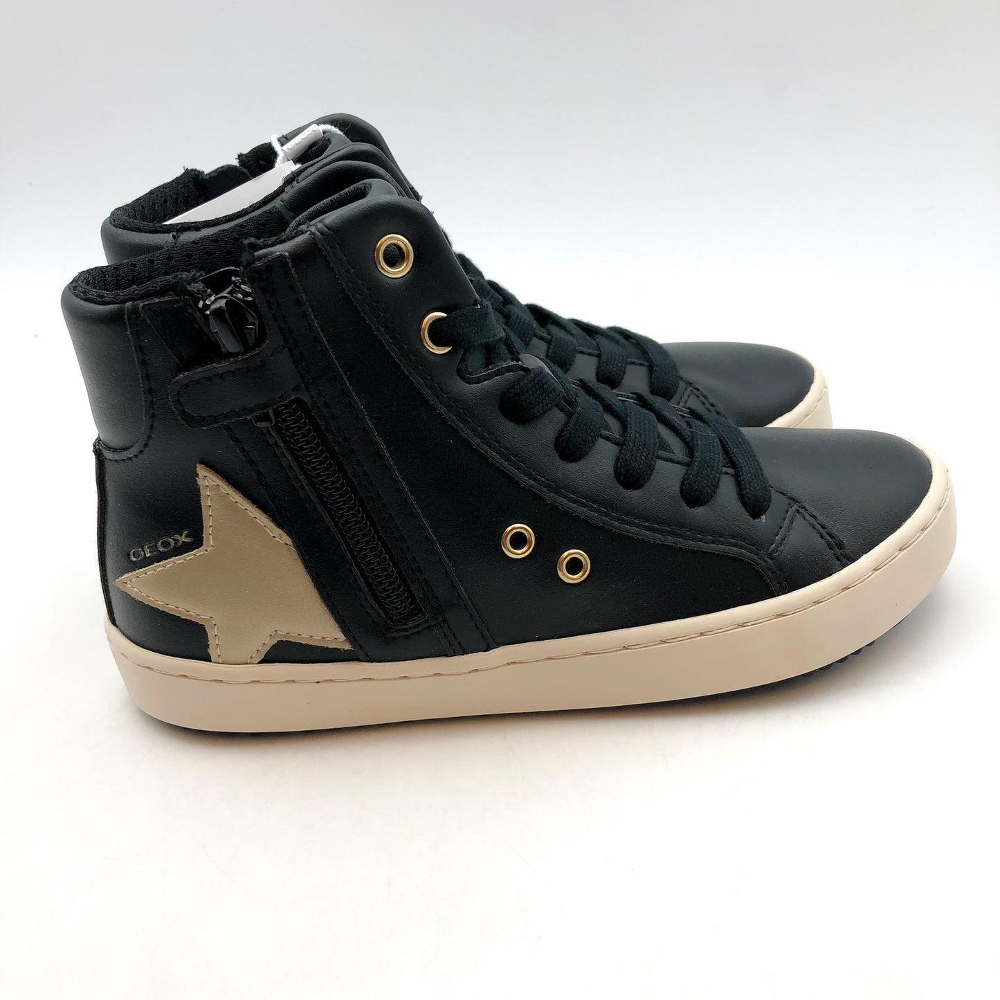 GEOX Girls J Kalispera High Top Sneakers US 1 EU 32 Black Star Lace Up NIB