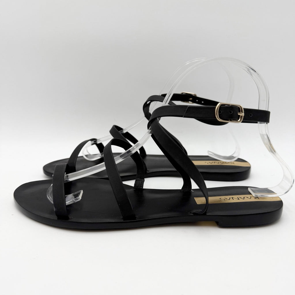 KAANAS Womens Vitoria Gladiator Flat Sandals Size 8 M Black NIB