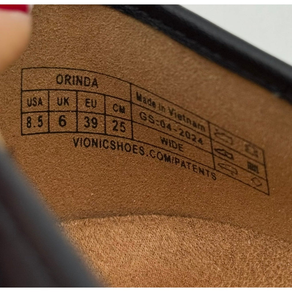 Vionic Womens Orinda Skimmers Flats Size 8.5 WIDE Black Leather Slip On NIB