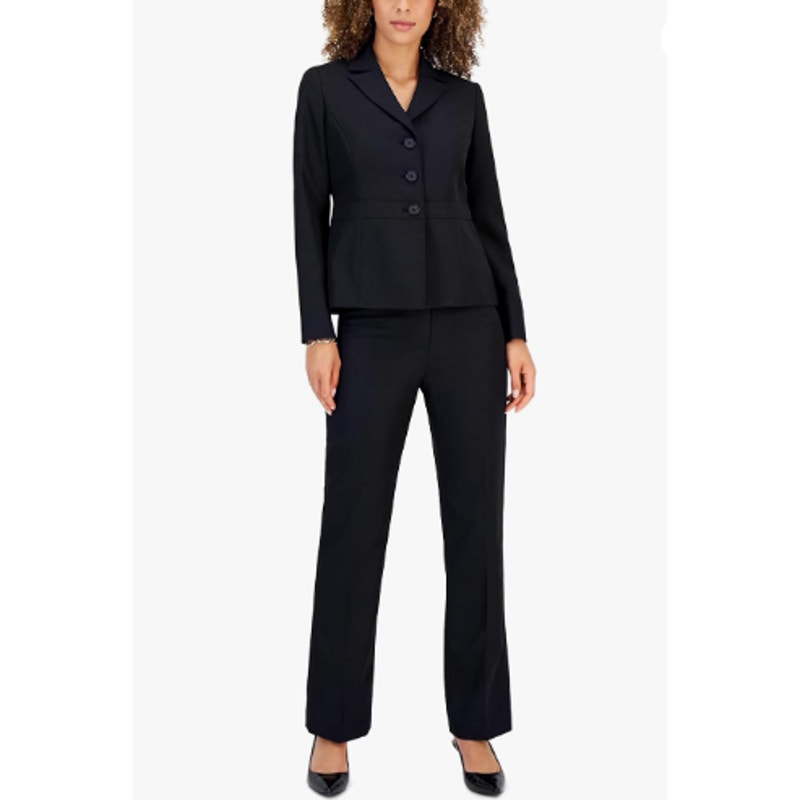 LE SUIT Women's Kate Straight Suit Pants Size 8 Petite Black Flat Front NWT