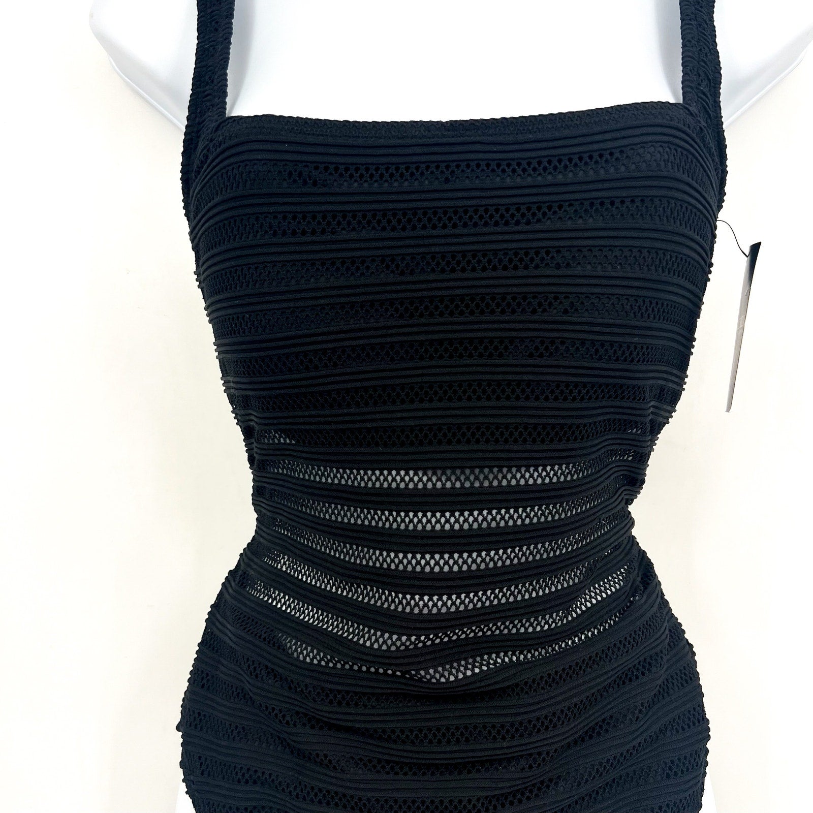 LAUREN RALPH LAUREN Ottoman One-Piece Swimsuit Size 6 Black Mesh Stripe NWT