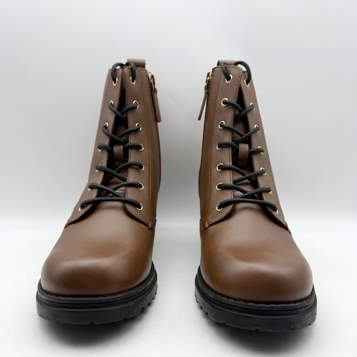 Cole Haan Womens Camea Combat Boots US 7 Brown Leather Zip Side Waterproof NWOB