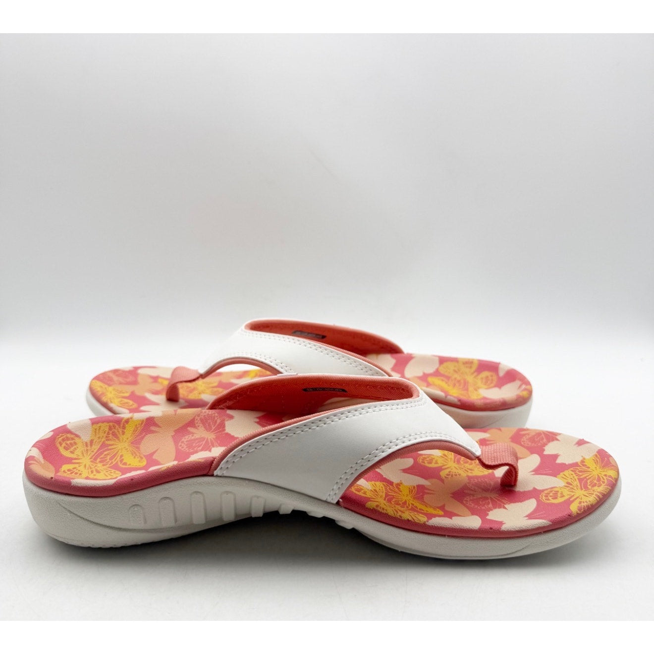 Spenco Women's Yumi Butterfly Sandals US 9 WIDE White Pink Coral Flip Flop NWT