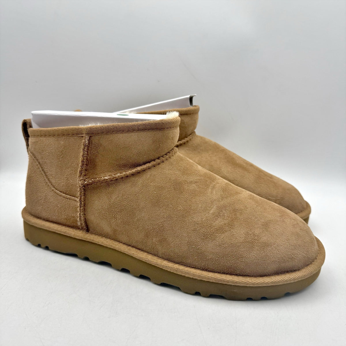 UGG Mens Classic Ultra Mini Boots Size 9 EU 42 Tan Chestnut Suede Fur Lining NIB