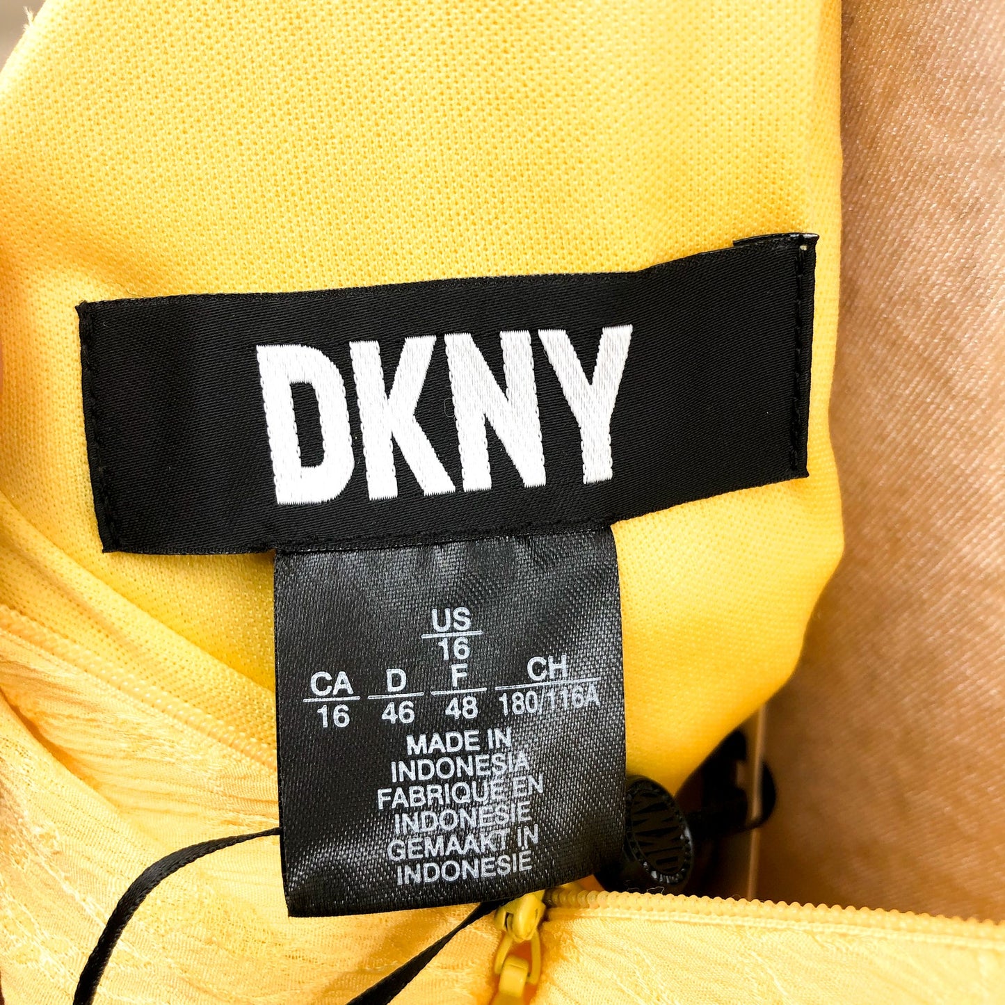 DKNY Womens Ruffle V-Neck Dress Size 16 Yellow Lemonade Tie Waist NWT