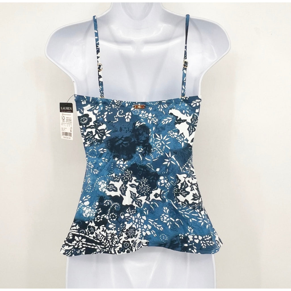 LAUREN RAPLH LAUREN Women's Patchwork Tankini Top Size 8 Blue Indigo NWT