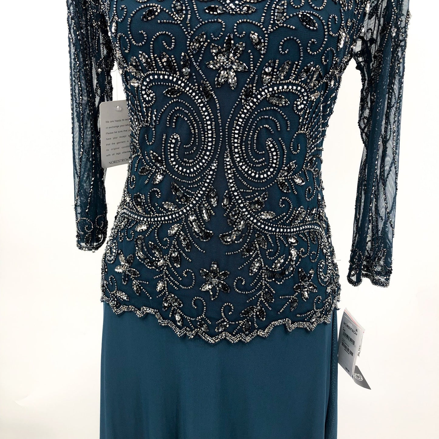 PISARRO NIGHTS Beaded Mesh Gown Size 4 Blue Rich Sapphire Mock Two-Piece NWT