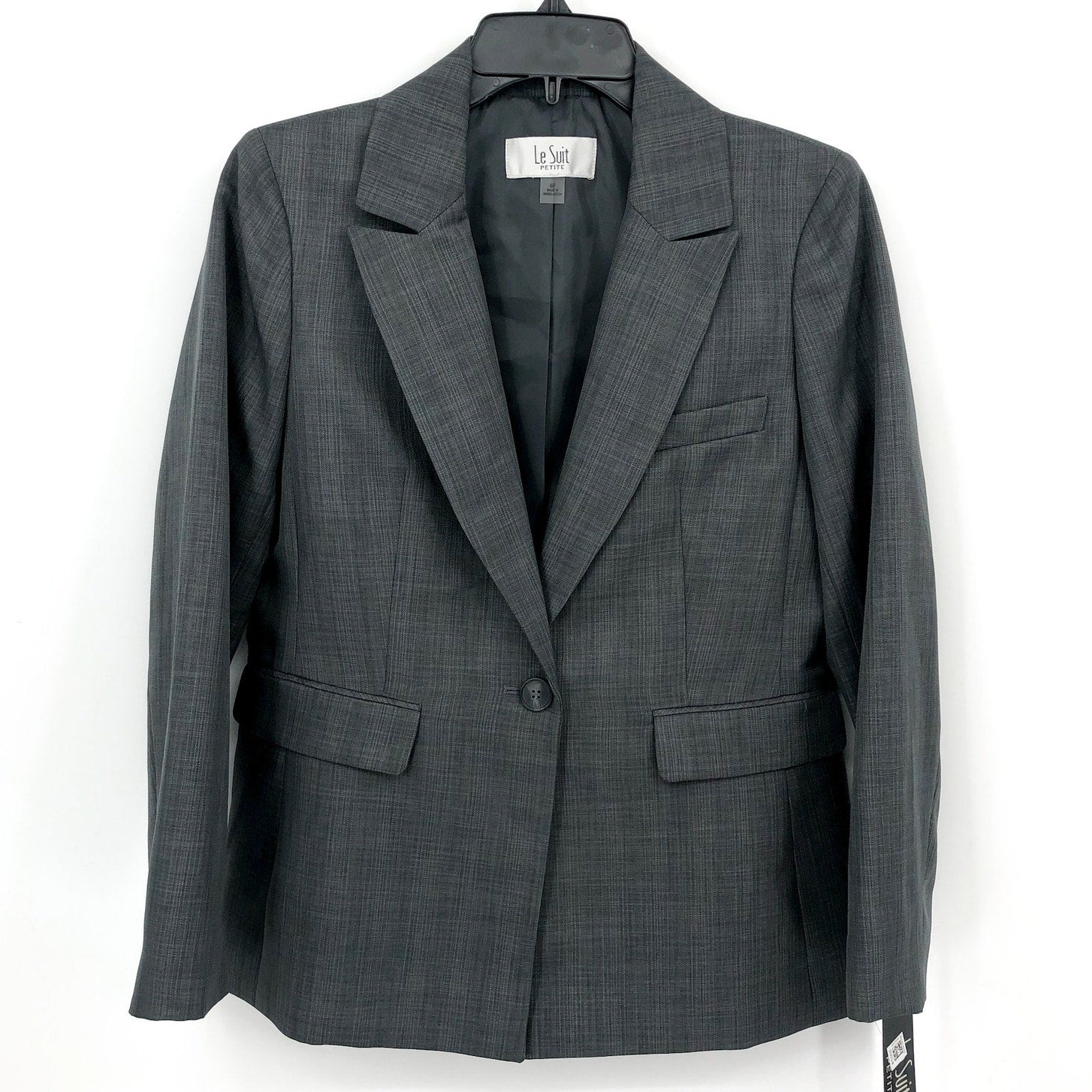 LE SUIT Women's Suit Jacket SIZE 6 Petite Grey Blazer NWOT