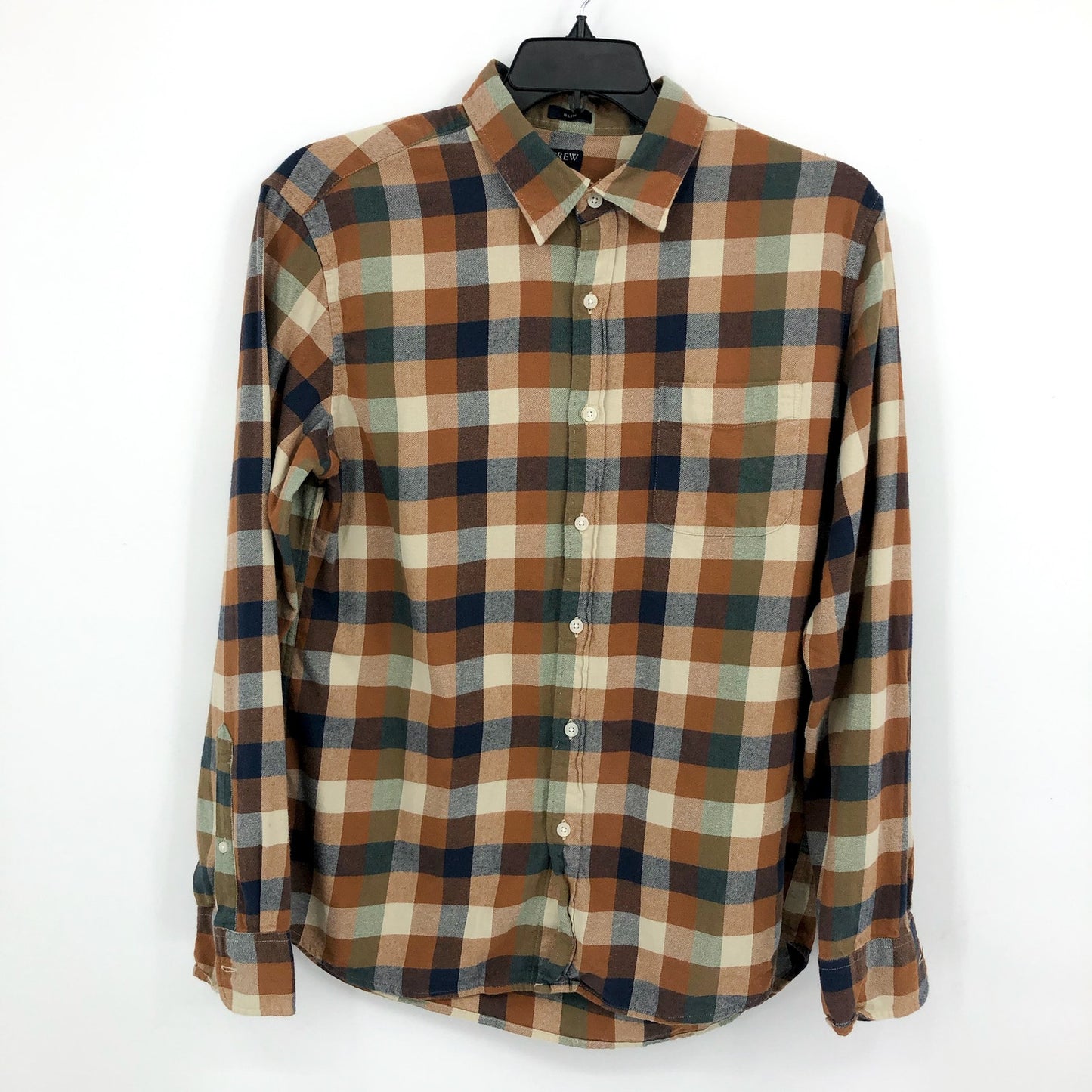 J.CREW Mens Slim Fit Gingham Flannel Shirt Large Brown Natural BU177 NWOT