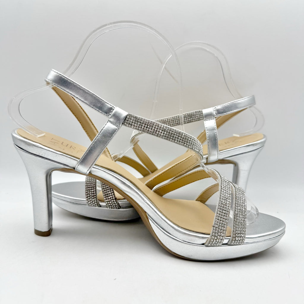 Naturalizer Womens Brenta2 Platform Heel Sandals US 9.5 M EU 40.5 Silver NWOB
