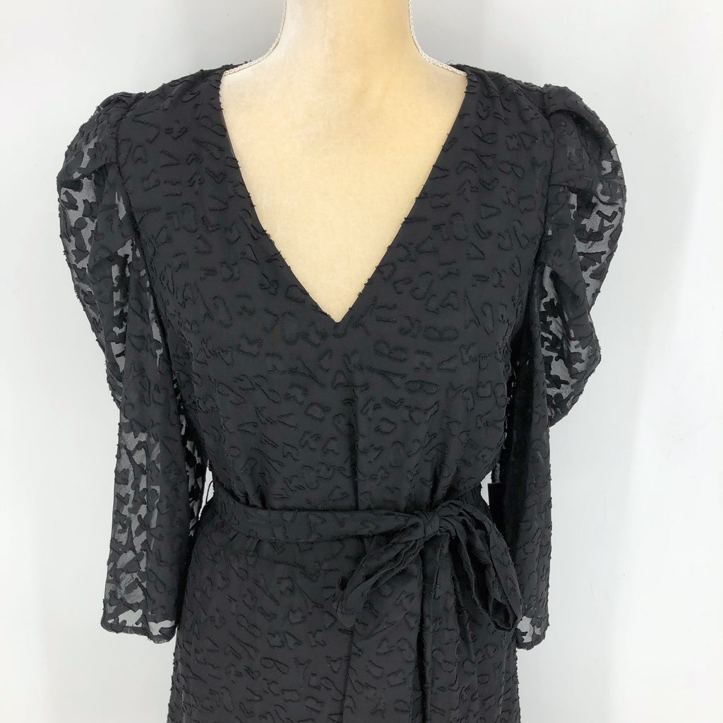 KARL LAGERFELD Womens Burnout Logo Print Dress Size 6 Black V-Neck Tie Waist NWT
