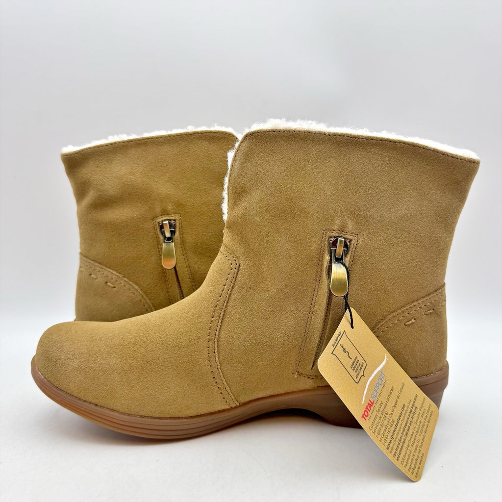 Spenco Womens Sun Valley Ankle Boots US 12 M Tan Suede Sherpa Lined NIB