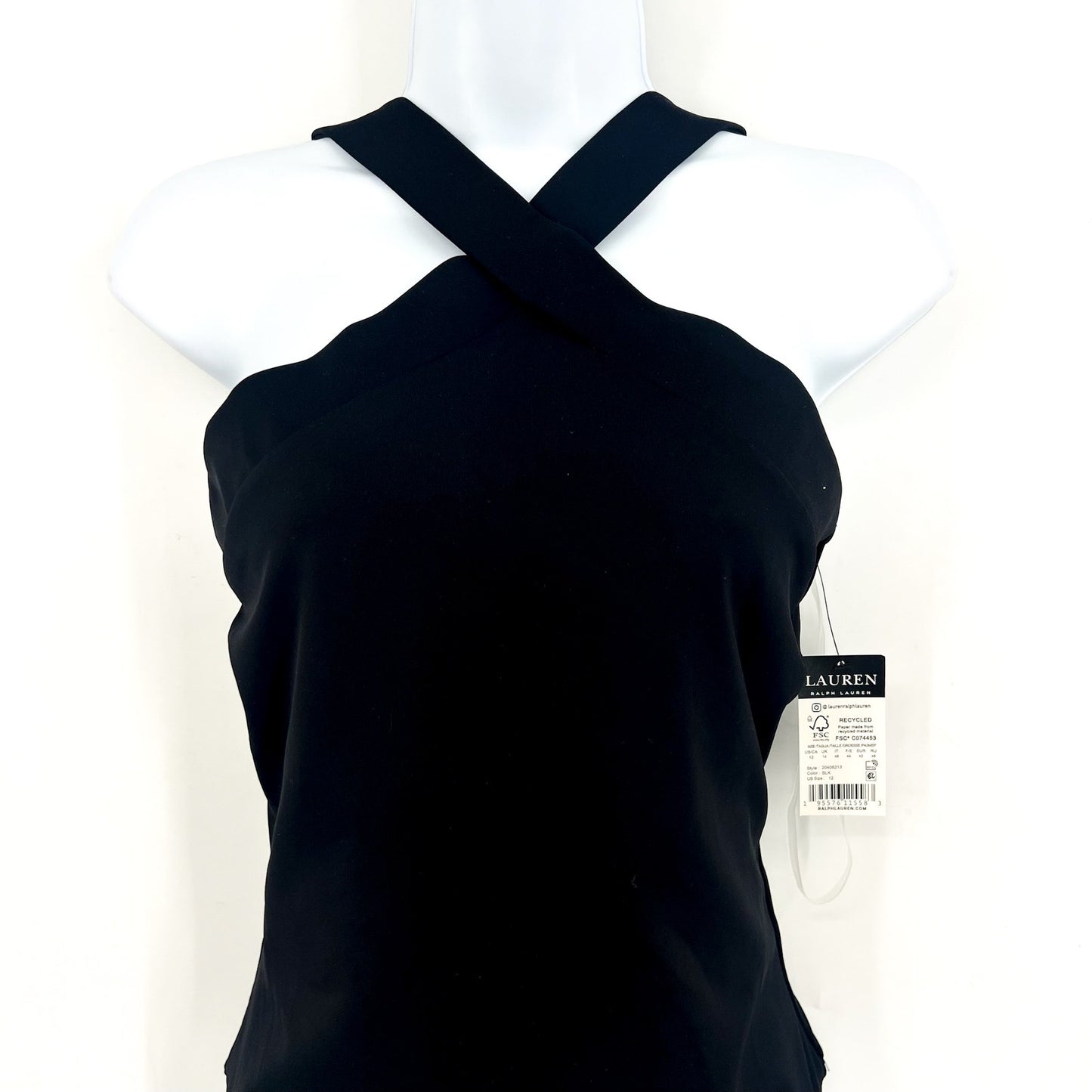 LAUREN RALPH LAUREN Sculpting Cross Front One Piece Swimsuit 12 Black OTS NWT