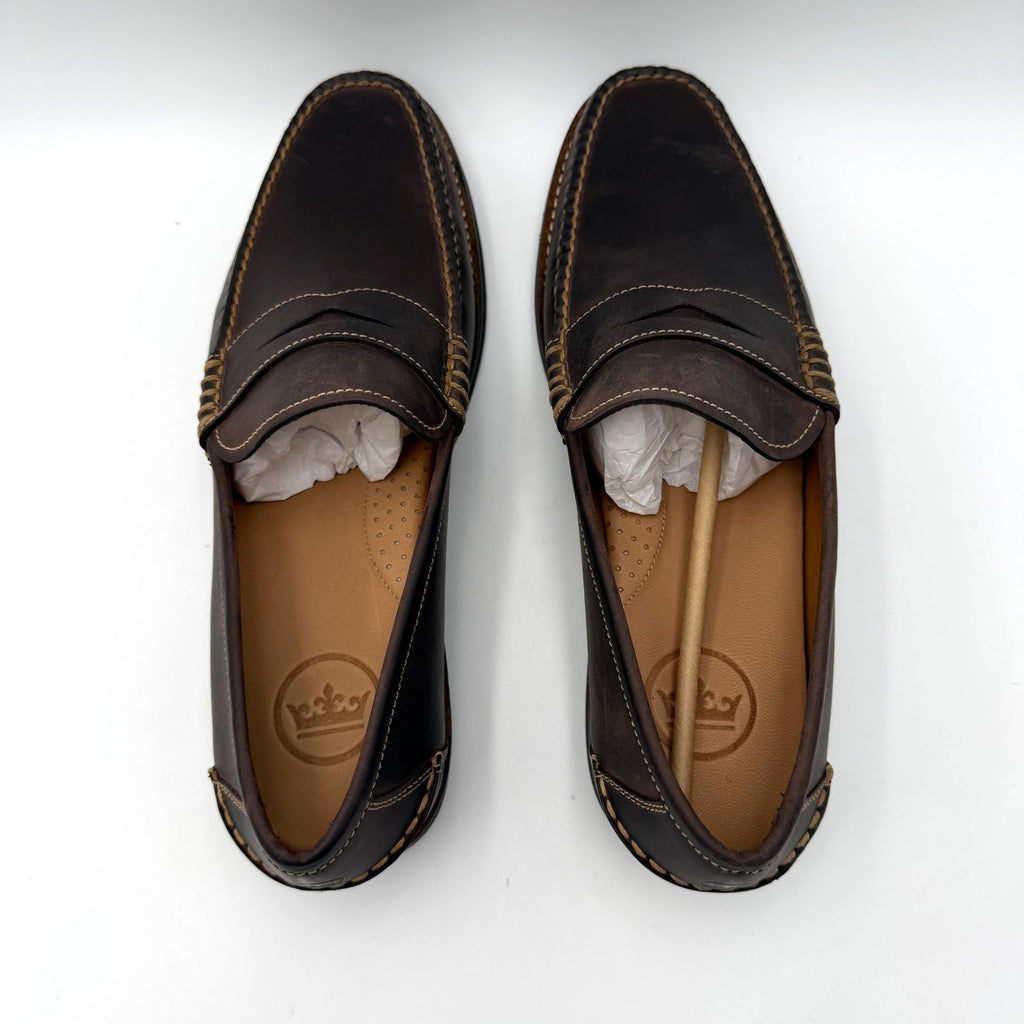 Peter Millar Mens Handsewn Penny Loafers Size 10 Chocolate Brown Leather NIB