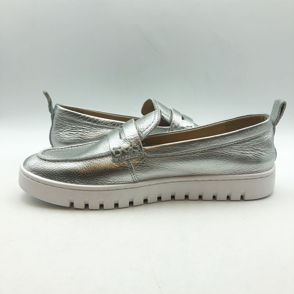 VIONIC Womens Uptown Loafers Size 8.5 Wide Silver Metallic Leather Slip-ons NIB