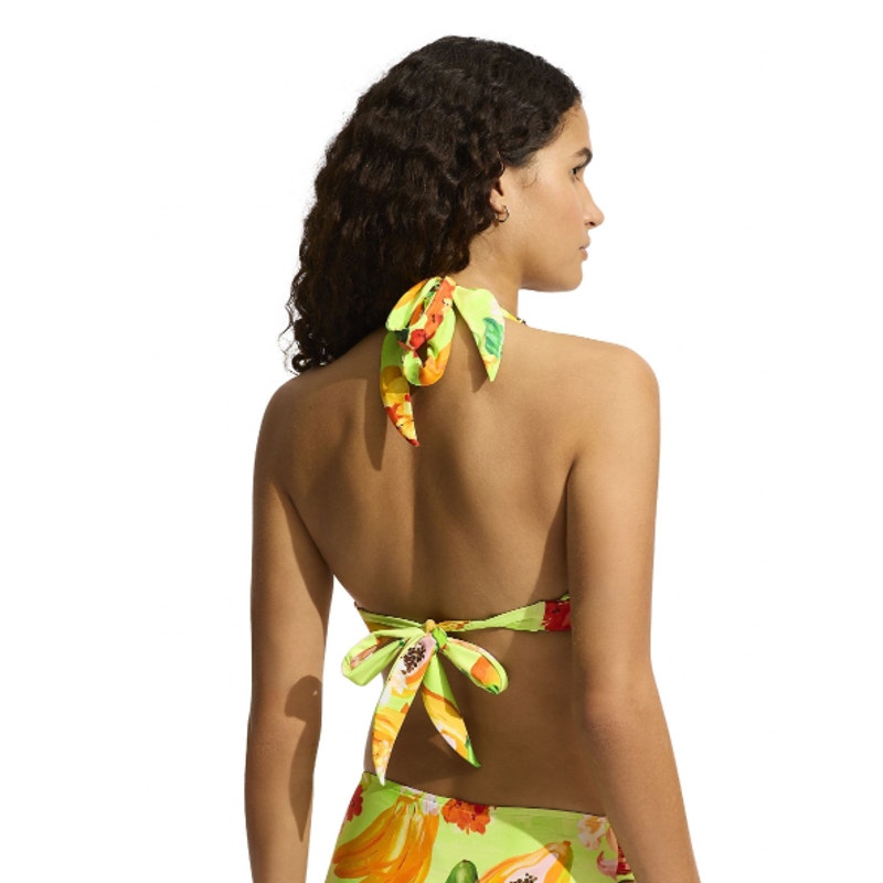 SEAFOLLY Women's Tropique Triangle Bikini Top Size 10 Green Floral Aloe Gel NWT